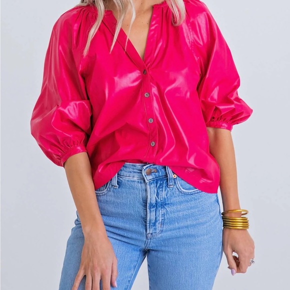 Karlie Tops - NWOT Karlie - Cranberry Pleather Button Top Size M